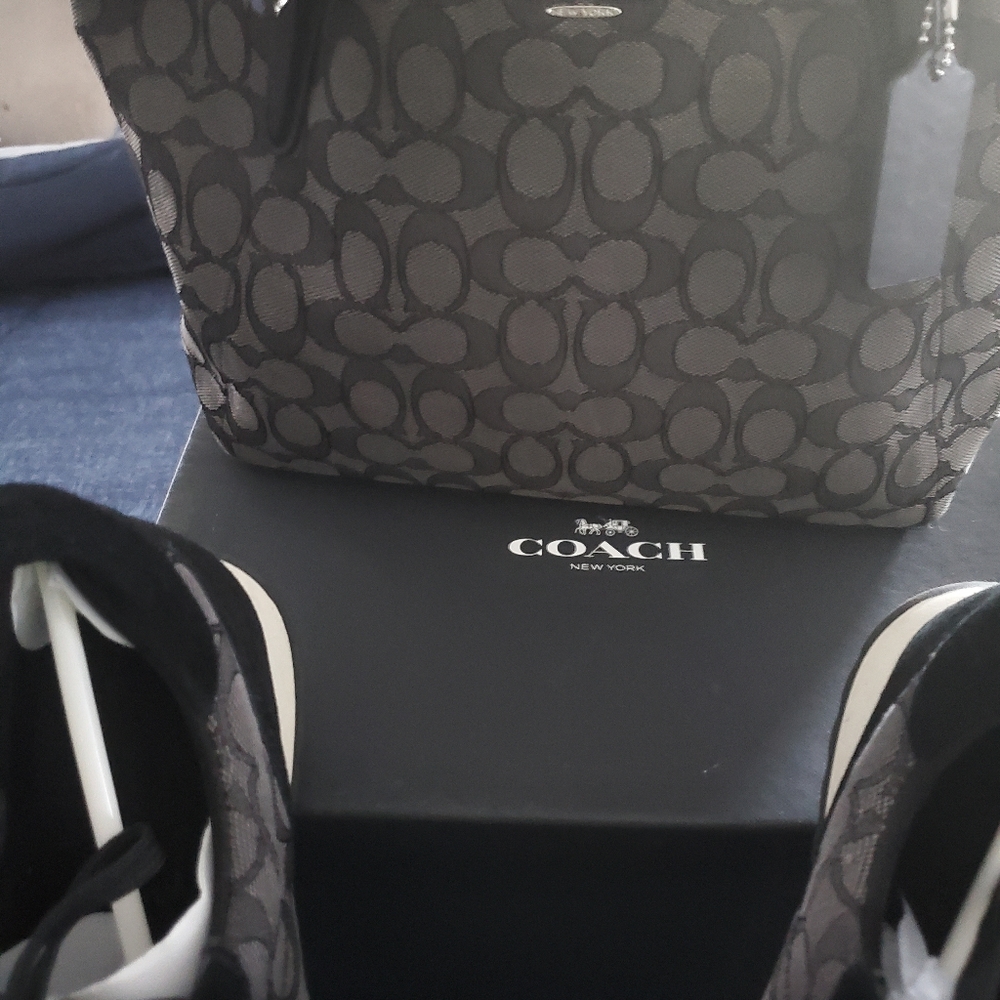 Coach Black and Gray Patterned Tote